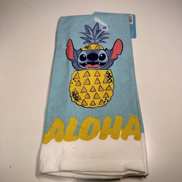 Disney Lilo Stitch 2-pk Kitchen Towel Set Aloha Hawaii Pineapple Fun Cute New - Picture 2 of 5